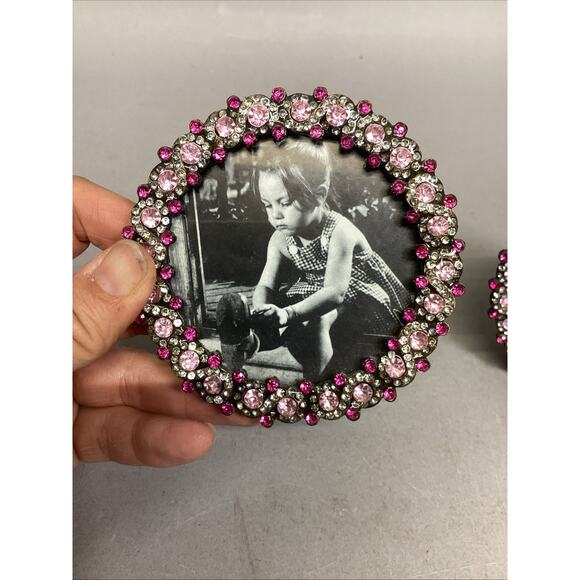 Set Of 2 Small Pink Silver Beaded Photo Frames - Picture 3 of 11